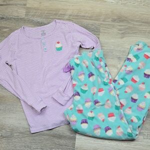 Carter's Girls 10 Winter Cupcake Pajamas Purple Aqua Teal Pink Fleece Pants